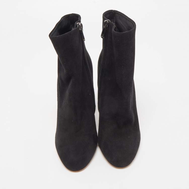 Pre Owned Dolce & Gabbana Black Suede Crystal Embellished Clock Heel Ankle Booties Size 38