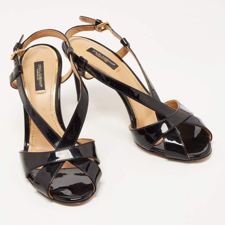 Pre Owned Dolce & Gabbana Black Patent Leather Slingback Sandals Size 37