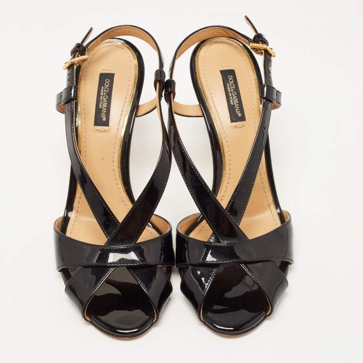 Pre Owned Dolce & Gabbana Black Patent Leather Slingback Sandals Size 37