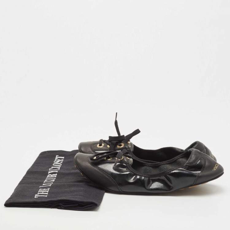 Pre Owned Dolce & Gabbana Black Leather  and Patent Ballet Flats Size 37.5