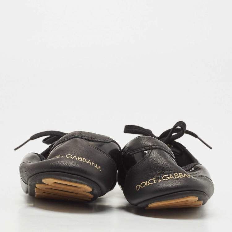 Pre Owned Dolce & Gabbana Black Leather  and Patent Ballet Flats Size 37.5