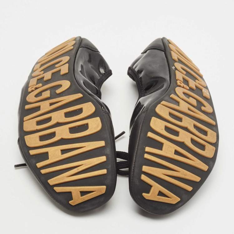 Pre Owned Dolce & Gabbana Black Leather  and Patent Ballet Flats Size 37.5