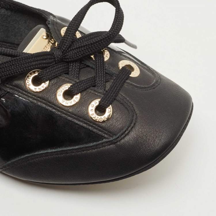 Pre Owned Dolce & Gabbana Black Leather  and Patent Ballet Flats Size 37.5