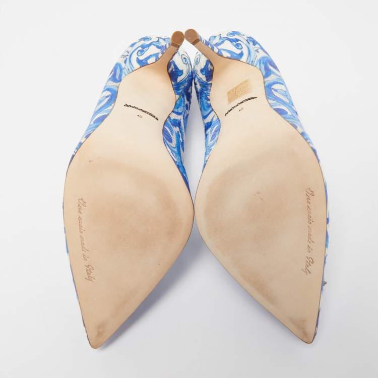 Pre Owned Dolce & Gabbana Blue Print Brocade Fabric  Bellucci Crystal Embellished Pumps Size 40