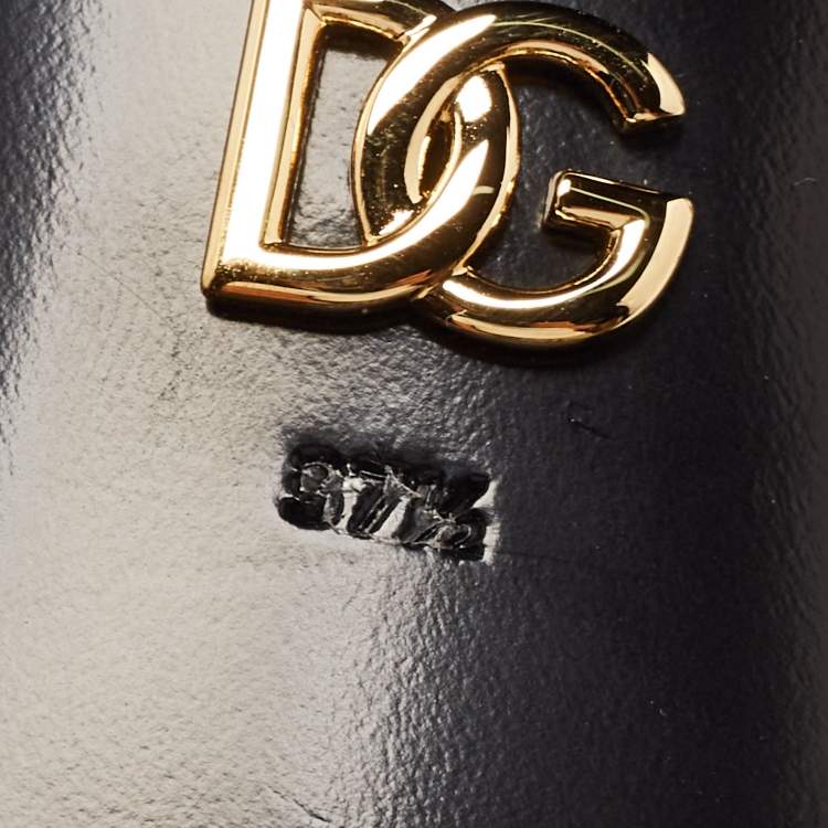 Pre Owned Dolce & Gabbana Black Patent Logo Plaque Thong Sandals Size 37.5
