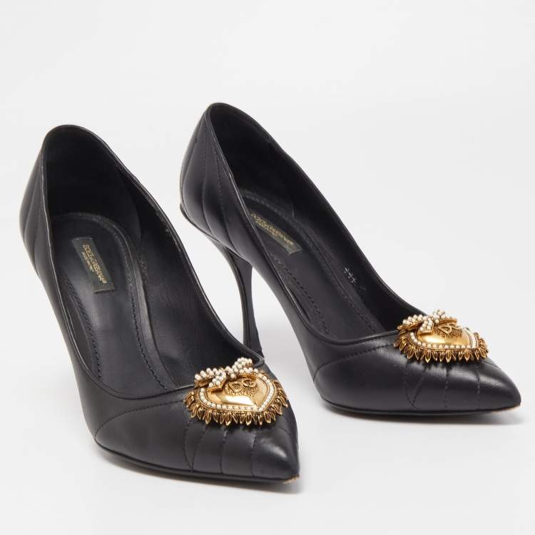 Pre Owned Dolce & Gabbana Black Leather Devotion Pumps Size 39