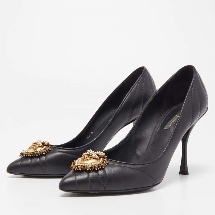 Pre Owned Dolce & Gabbana Black Leather Devotion Pumps Size 39