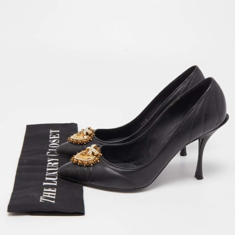 Pre Owned Dolce & Gabbana Black Leather Devotion Pumps Size 39