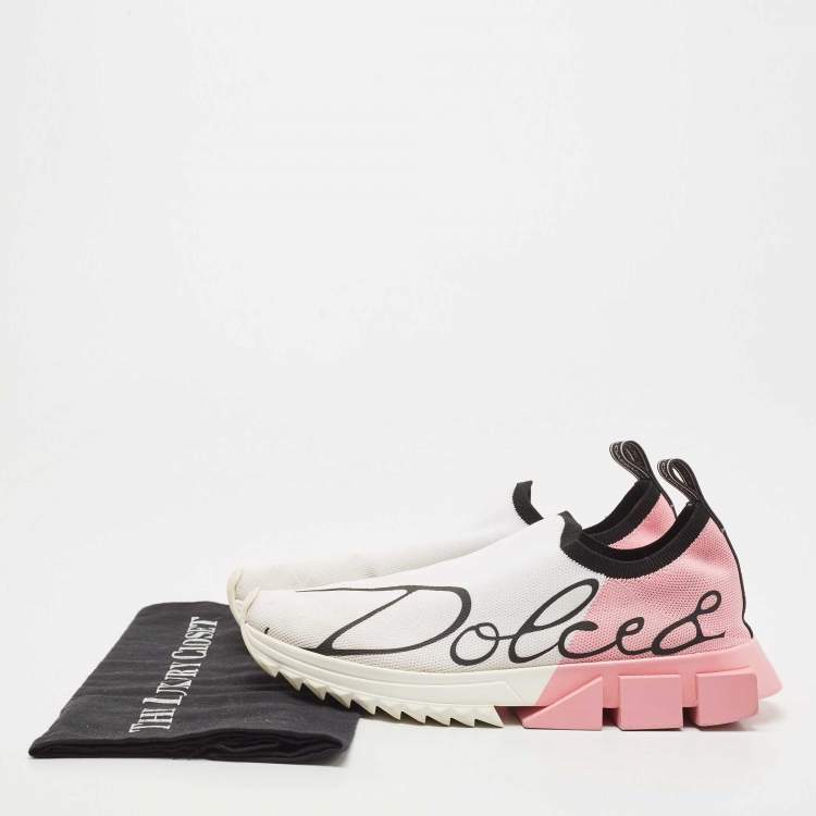 Pre Owned Dolce & Gabbana White/Pink Knit Fabric Sorrento Sneakers Size 39