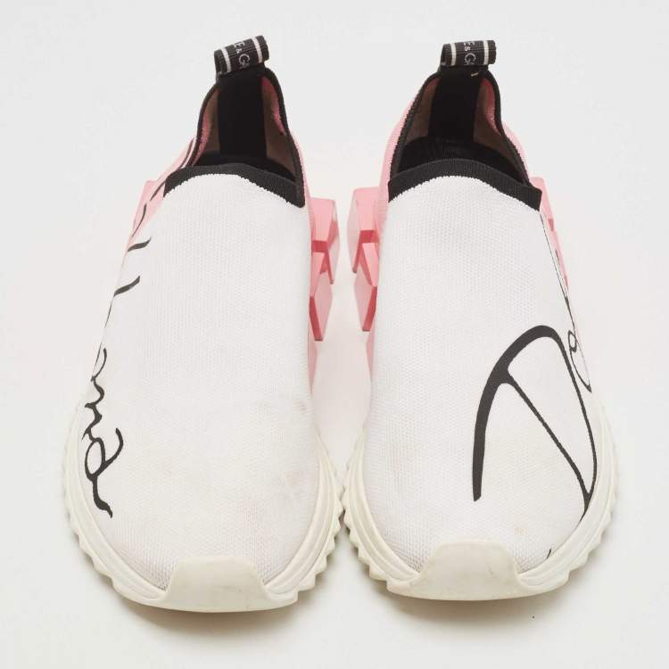 Pre Owned Dolce & Gabbana White/Pink Knit Fabric Sorrento Sneakers Size 39