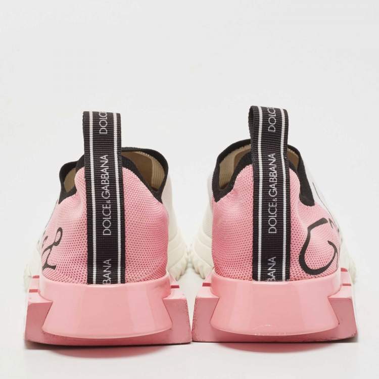 Pre Owned Dolce & Gabbana White/Pink Knit Fabric Sorrento Sneakers Size 39