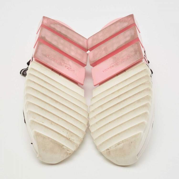Pre Owned Dolce & Gabbana White/Pink Knit Fabric Sorrento Sneakers Size 39