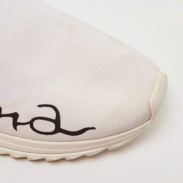 Pre Owned Dolce & Gabbana White/Pink Knit Fabric Sorrento Sneakers Size 39