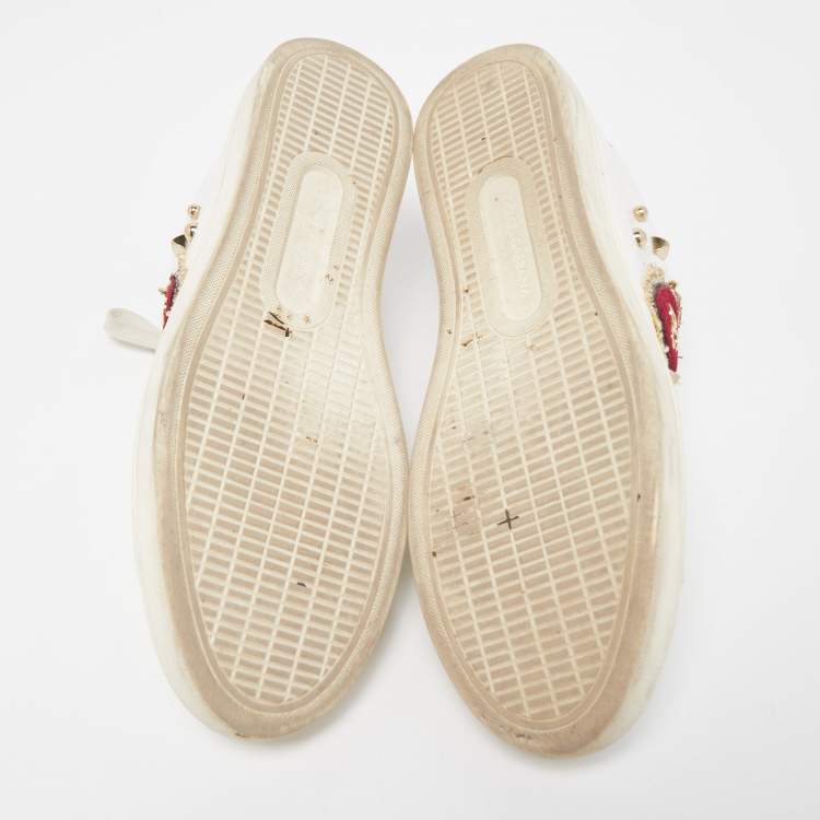 Pre Owned Dolce & Gabbana White Leather Embellished Heart Portofino Sneakers Size 39