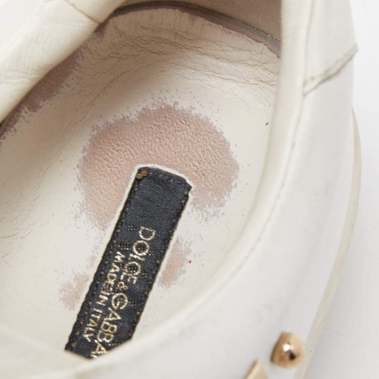 Pre Owned Dolce & Gabbana White Leather Embellished Heart Portofino Sneakers Size 39