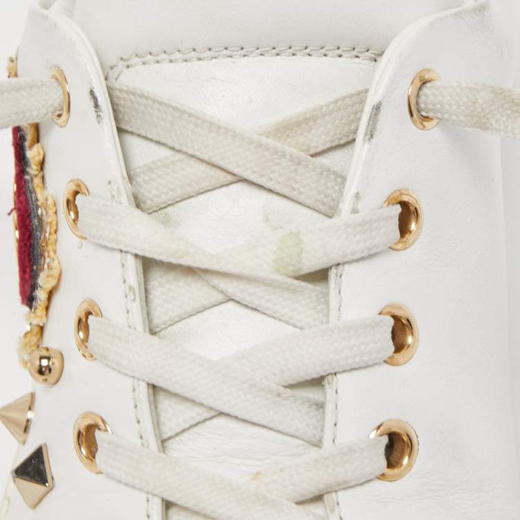 Pre Owned Dolce & Gabbana White Leather Embellished Heart Portofino Sneakers Size 39