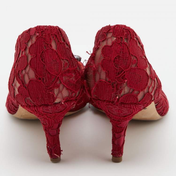 Pre Owned Dolce & Gabbana Red Lace Bellucci Pumps Size 37.5