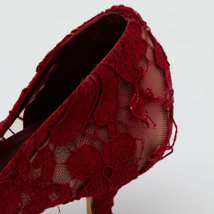 Pre Owned Dolce & Gabbana Red Lace Bellucci Pumps Size 37.5