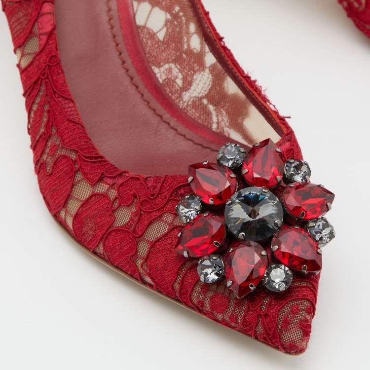 Pre Owned Dolce & Gabbana Red Lace Bellucci Pumps Size 37.5