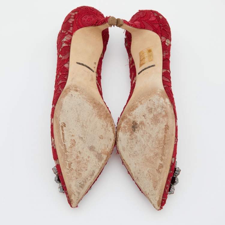 Pre Owned Dolce & Gabbana Red Lace Bellucci Pumps Size 37.5