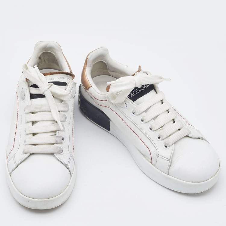 Pre Owned Dolce & Gabbana White Leather Portofino Low Top Sneakers Size 36