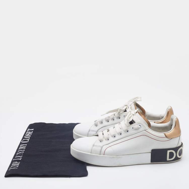 Pre Owned Dolce & Gabbana White Leather Portofino Low Top Sneakers Size 36