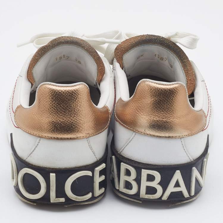 Pre Owned Dolce & Gabbana White Leather Portofino Low Top Sneakers Size 36