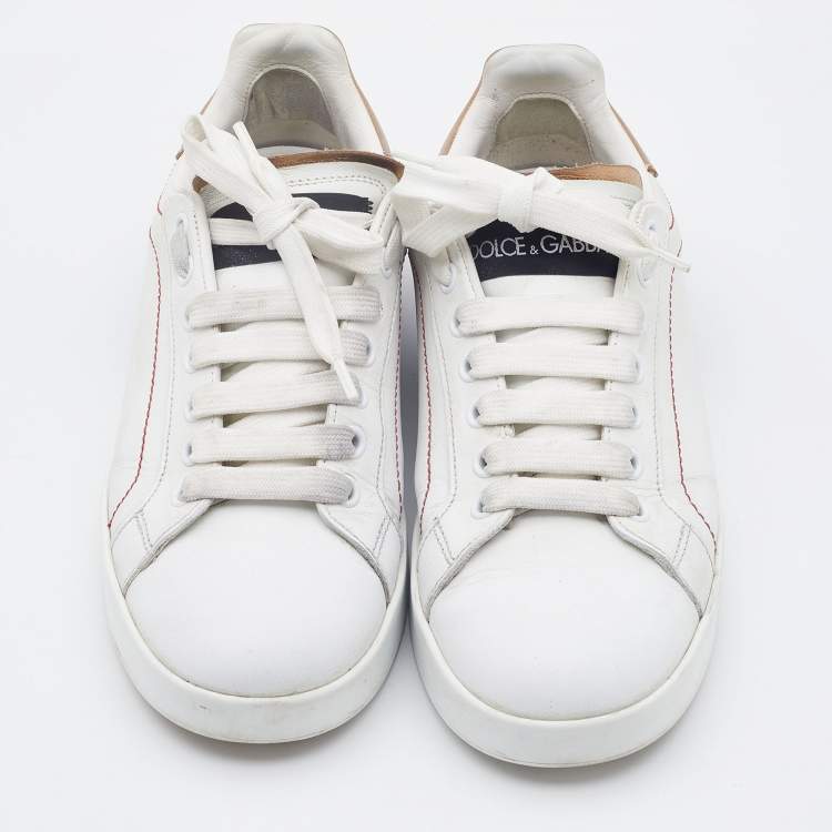 Pre Owned Dolce & Gabbana White Leather Portofino Low Top Sneakers Size 36