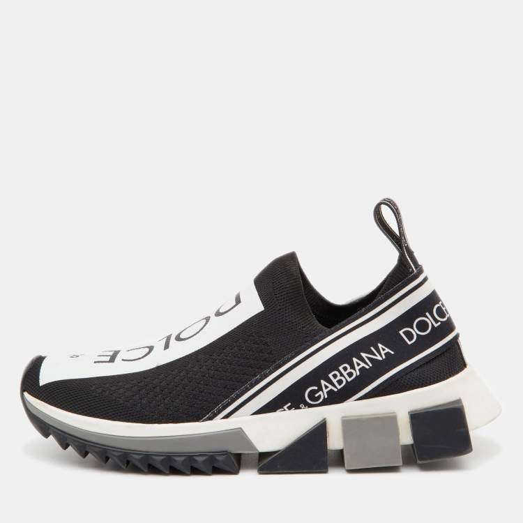 Pre Owned Dolce & Gabbana Black/White Knit Fabric Sorrento Sneakers Size 36
