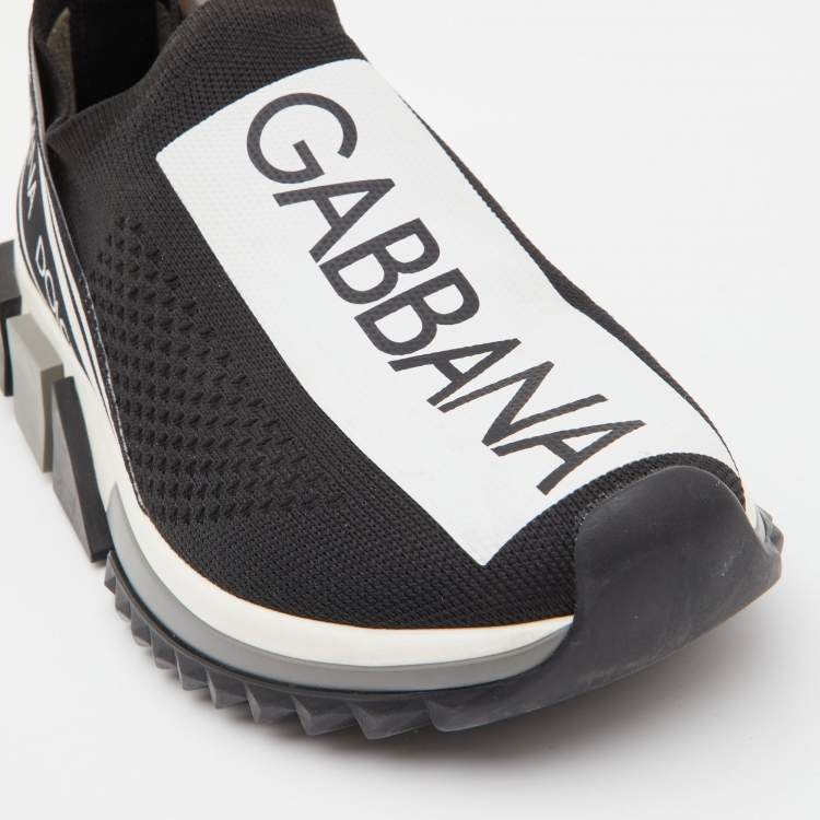 Pre Owned Dolce & Gabbana Black/White Knit Fabric Sorrento Sneakers Size 36
