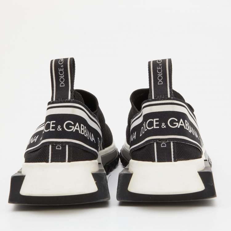 Pre Owned Dolce & Gabbana Black/White Knit Fabric Sorrento Sneakers Size 36