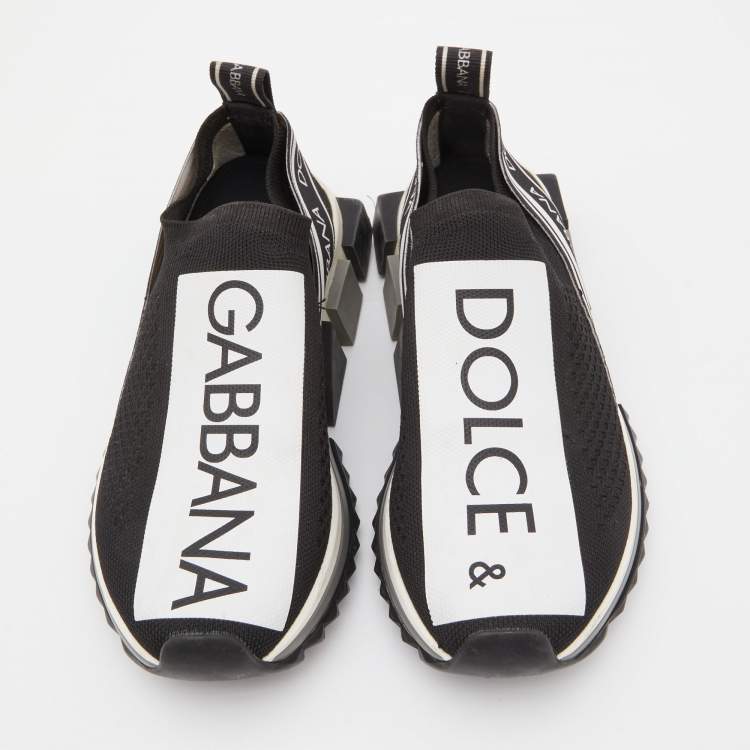 Pre Owned Dolce & Gabbana Black/White Knit Fabric Sorrento Sneakers Size 36