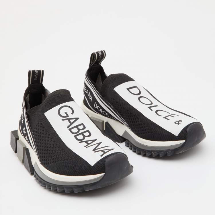 Pre Owned Dolce & Gabbana Black/White Knit Fabric Sorrento Sneakers Size 36