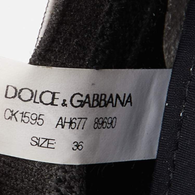 Pre Owned Dolce & Gabbana Black/White Knit Fabric Sorrento Sneakers Size 36