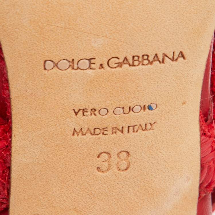 Pre Owned Dolce & Gabbana Red Woven Raffia Slingback Pumps Size 38