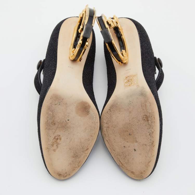 مملوكة مسبقًا Dolce & Gabbana Black Lurex Fabric DG Baroque Heel Pumps Size 38.5