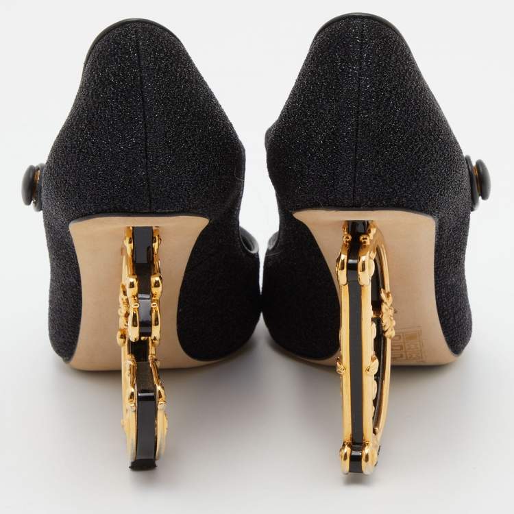 مملوكة مسبقًا Dolce & Gabbana Black Lurex Fabric DG Baroque Heel Pumps Size 38.5