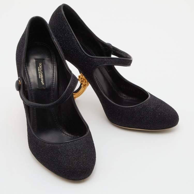 مملوكة مسبقًا Dolce & Gabbana Black Lurex Fabric DG Baroque Heel Pumps Size 38.5