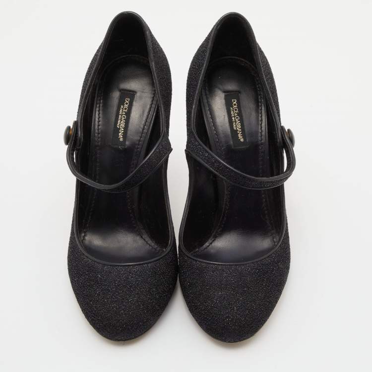 مملوكة مسبقًا Dolce & Gabbana Black Lurex Fabric DG Baroque Heel Pumps Size 38.5