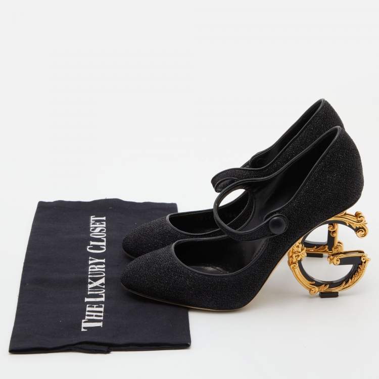 مملوكة مسبقًا Dolce & Gabbana Black Lurex Fabric DG Baroque Heel Pumps Size 38.5