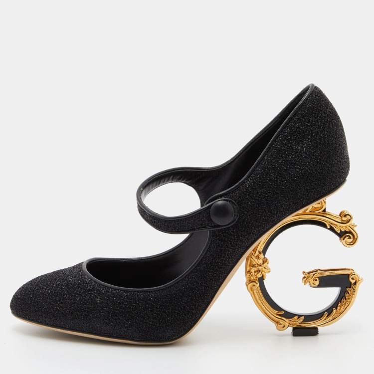 مملوكة مسبقًا Dolce & Gabbana Black Lurex Fabric DG Baroque Heel Pumps Size 38.5