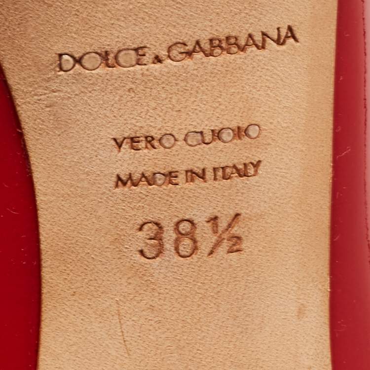 Pre Owned Dolce & Gabbana Red Patent Leather Bow Peep Toe Pumps Size 38.5
