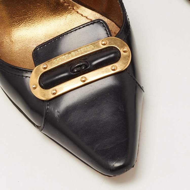 Pre Owned Dolce & Gabbana Black Leather Buckle Pumps Size 37