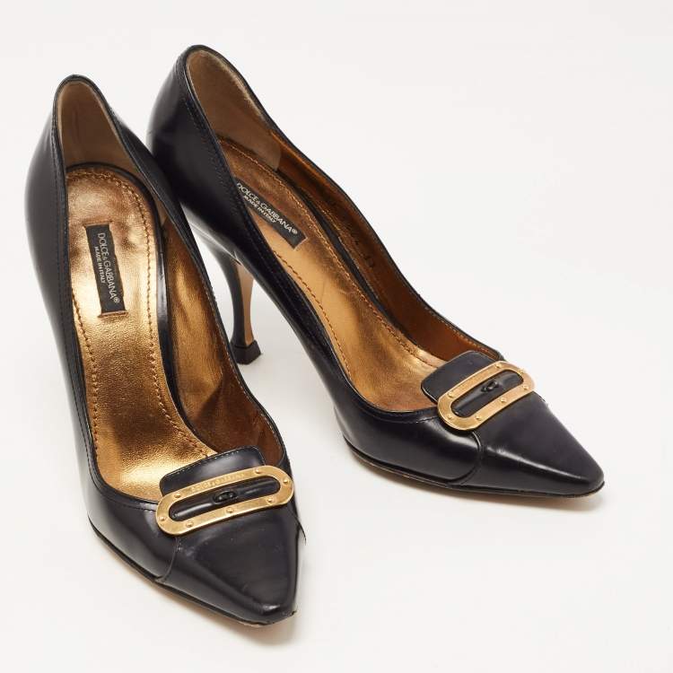 Pre Owned Dolce & Gabbana Black Leather Buckle Pumps Size 37