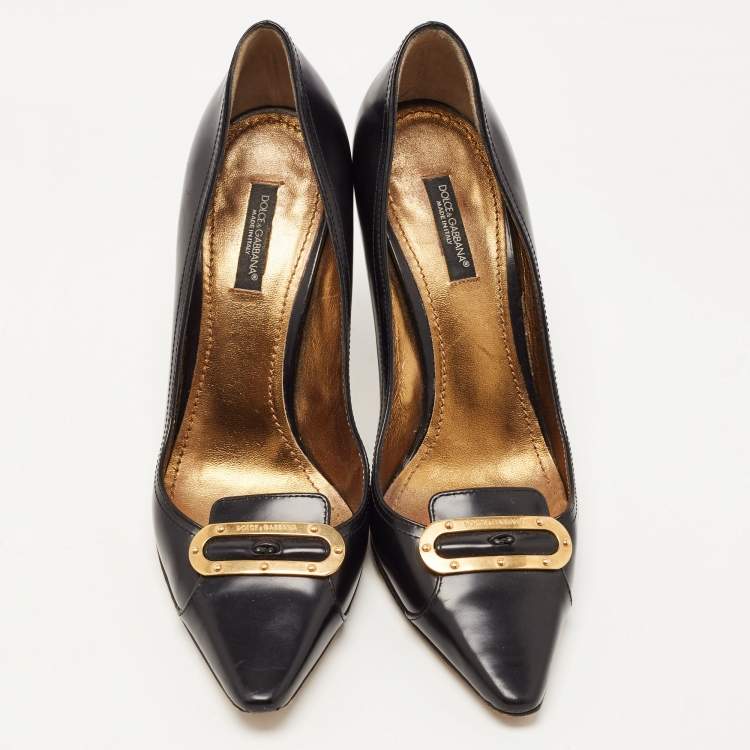 Pre Owned Dolce & Gabbana Black Leather Buckle Pumps Size 37
