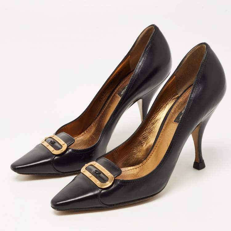 Pre Owned Dolce & Gabbana Black Leather Buckle Pumps Size 37