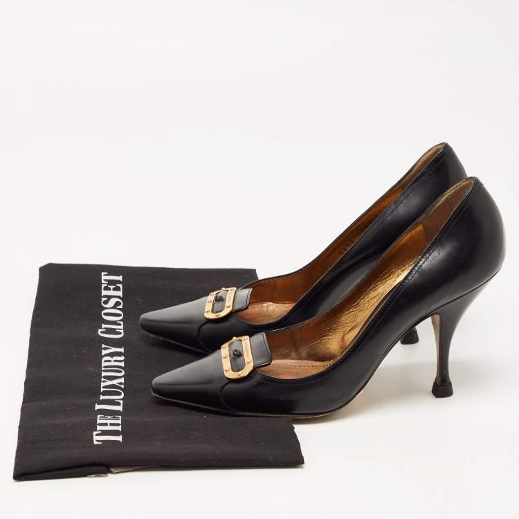 Pre Owned Dolce & Gabbana Black Leather Buckle Pumps Size 37
