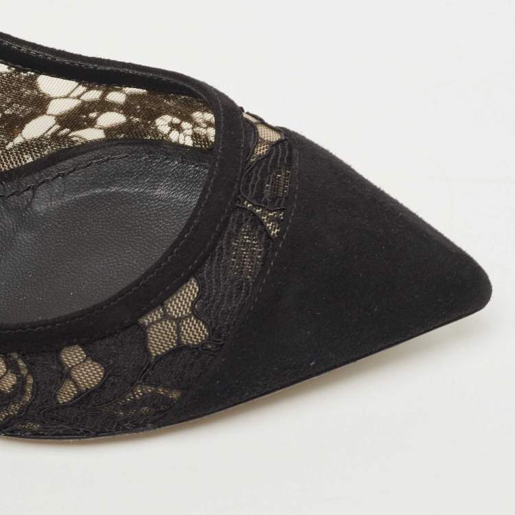 Pre Owned Dolce & Gabbana Black Lace and Suede Mary Jane Pumps Size 37.5