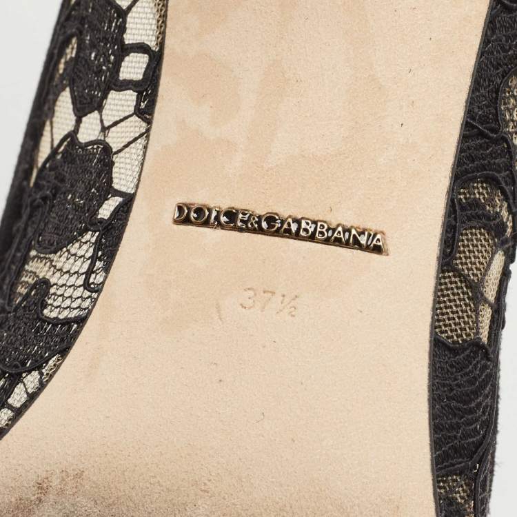 Pre Owned Dolce & Gabbana Black Lace and Suede Mary Jane Pumps Size 37.5