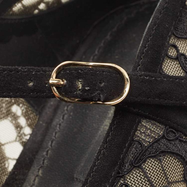 Pre Owned Dolce & Gabbana Black Suede and Lace Mary Jane Ballet Flats Size 40